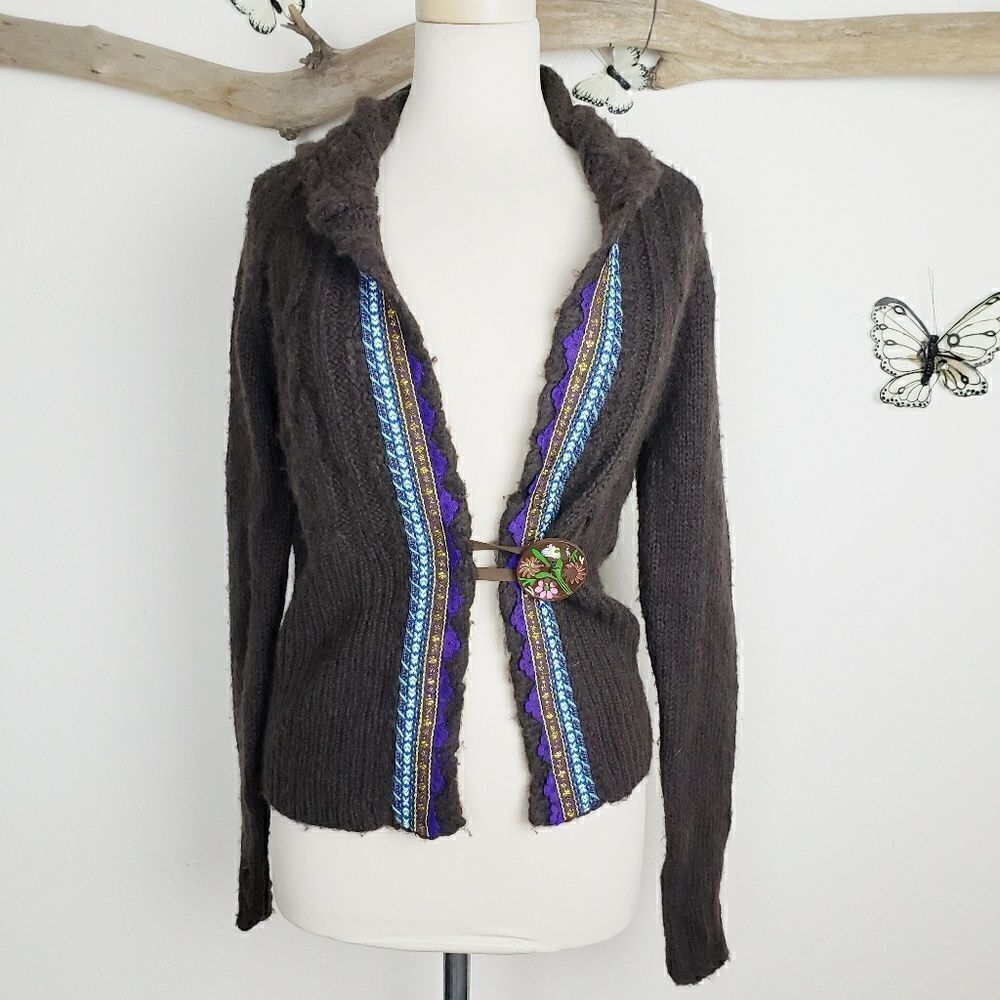 RARE Free people brown ribbon trimmed cardigan